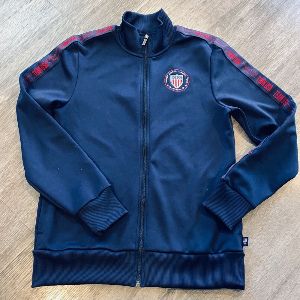 Team USA Olympic Team Track Jacket Mens Medium Navy Blue Full Zip 2 Side Pockets